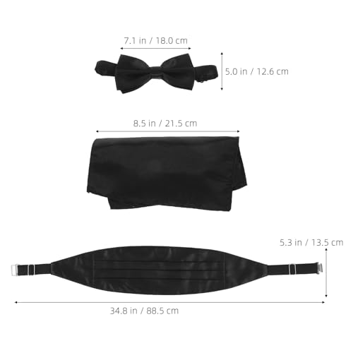 Set de pajarita, fajín y pañuelo negro para hombre miniatura 2