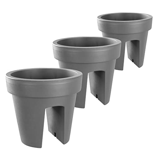 ARTECSIS Blumenkasten Balkon 3er Set Rund 24,5 cm Betongrau, Geländertopf,...