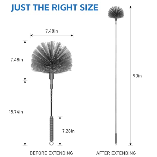 Image of SetSail Cobweb Duster with Extension Pole, Retractable Dusters for Cobweb Cleaning 90-inch Long Handle Spider Web Brush for Outdoor Indoor High Ceilings, Grey