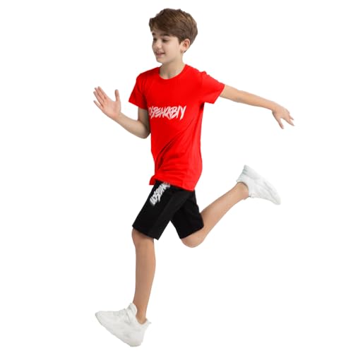 Image of amropi Boys Shorts Set Cotton T-Shirt and Short Pants 2 Pieces Summer Tracksuit for Age 2-12 Years