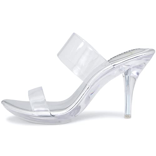 Image of NBUUNBU Clear Heels for Women Silver Black Heels Little Platform Sexy High Heels Sandals Stiletto Kitten Open Toe Dress Shoes Comfortable Double Transparent Strap Heeled Sandals Mule