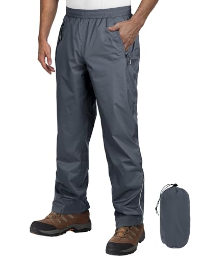 Outdoor Ventures Herren Regenhose Fahrrad Wasserdicht Atmungsaktiv Überziehhose Winddicht Outdoorhose Wanderhose Winddicht Leichte Trekkinghose Packbar Dunkel Grau L/32 Schrittlänge