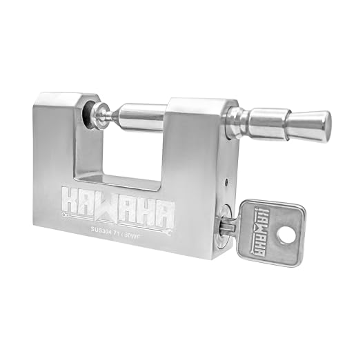 KAWAHA 71/80KD-3SK Stainless Steel D-Shaped Heavy Duty Padlock with Key for Garage Door, Containers, Shed and Warehouse (3-1/8 inch, Keyed Different - 3 Stainless Steel Keys)