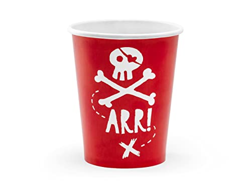 Party Deco KPP15-007-EU1 Lot de 6 gobelets en papier Motif pirates Rouge 220 ml