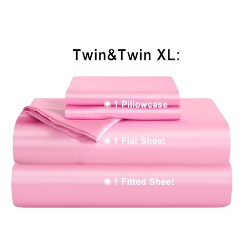NTBAY Twin Satin Sheet Set, 3 Piece, Pink - image 4