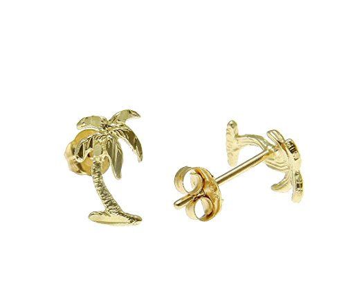 14K solid yellow gold small diamond cut Hawaiian palm tree stud post earrings2
