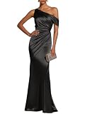 Black Mermaid Bridesmaid Dresses for Women 2026 Satin Long Off Shoulder Prom Dresses for Women Tight Formal Dress Size 8