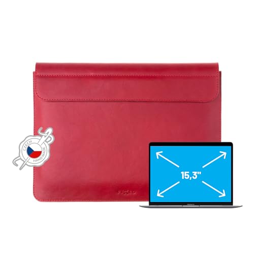 FIXED Oxford - Funda de piel sintética para MacBook Air (2023) M2/M3, iPad y otros dispositivos: funda de piel italiana hecha a mano para portátil con cierre magnético, color rojo
