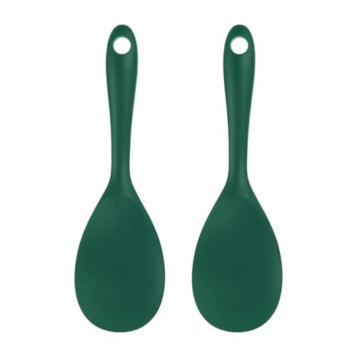 Quarkzman 2 Pcs Paleta De Arroz De Silicona Antiadherente Cuchara De Arroz Resistente Al Calor Para Arroz, Ensaladas, Patatas Verde Oscuro