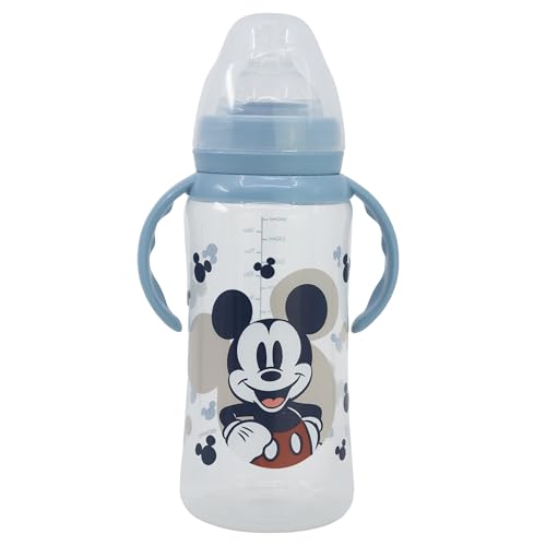 STOR Biberon col large 360 ml tétine silicone 3 positions avec anses Mickey Mouse Full of Smiles
