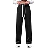 Generisch Baggy Jeans Damen Jeanshose mit Kordelzug Weites Bein Denimhose Große Größen Stretch Hose Jogginghose Y2K Jeanshosen Oversized Freizeithose Locker Sweathose Teenager Streetwear