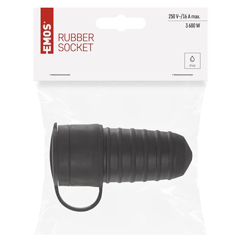 EMOS Schutzkontakt-Gummikupplung mit Schutzkappe, IP44 für Außenbereich, schwarz, Einzelpack