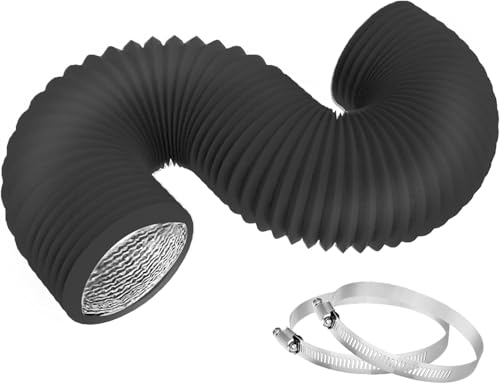 TEAIERXY 3 Inch 16 Feet Vent Hose Flexible Insulated Air Ducting Vent Hose PVC Aluminum Foil with 2 Clamps for HVAC Ventilation(Black)