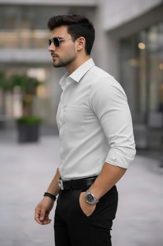 Image of Nexora Men's Slim Fit Formal Shirt, Cotton, Full Sleeve, Spread Collar, Breathable, Office