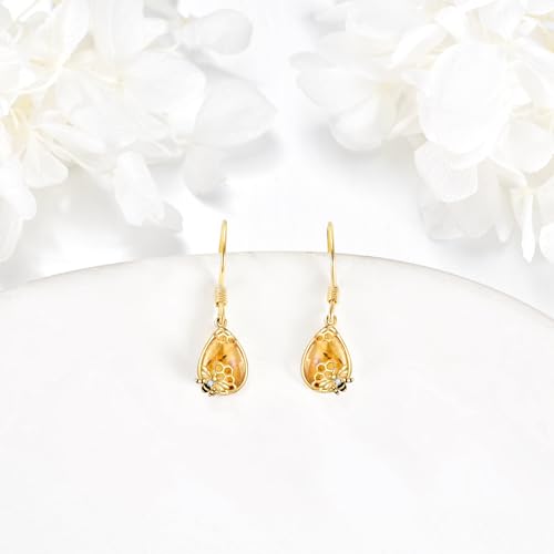 DOVRAN 14K Gold Bee Earrings for Women Real Yellow Gold Amber Teardrop Dangle Earrings Insect Jewelry Birthday Gifts for Wife Mom4