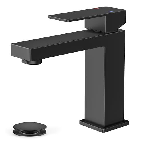 FORIOUS Bathroom Faucets, Single Hole Black Bathroom Faucet with Pop-up Drain, Lead-Free, Single Handle Faucet for Sink, Vanity, RV, Lavatory, Suitable for 1 or 3 Holes