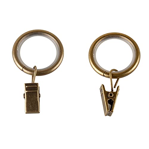 7/8 inch Noise-Canceling Curtain Rings w/Clip (Set of 10) - Antique Brass