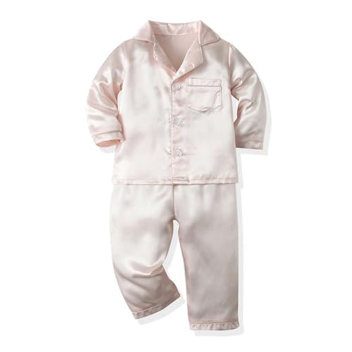 Toddler Baby Girls Silk Outfit Satin Long Sleeve Soft Button Down Shirt Fall 2PCS Set Lightweight Elastic Waist Pants2
