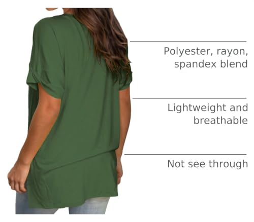 Image of Sampeel Women's V Neck T Shirts Casual Rolled Short Sleeve Side Split Summer Tops Loose Fit