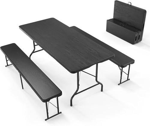 CEYIRO Ensemble Table et 2 Bancs Pliante Table de Jardin 6-8 Personnes - Table Camping Exterieur (1xTable +2 Bancs)