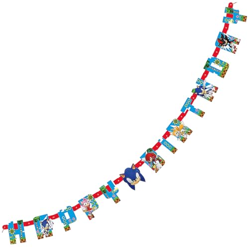 Sonic the Hedgehog Happy Birthday Multicolor Jointed Banner 6.25 ft. (1 Count) - Perfect for Indoor & Outdoor Celebrations