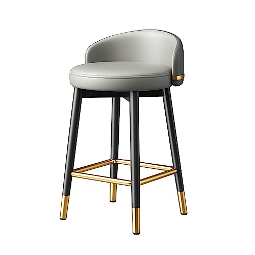 Taburete de Bar Europeo de Hierro Forjado con Respaldo bajo tapizado y Asiento de PU, Altura Ajustable de 55, 65 y 75 cm, Color Gris.