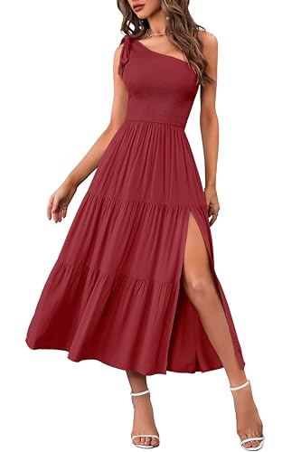 MEROKEETY Women's Summer One Shoulder Sleeveless Knot Smocked Mid...