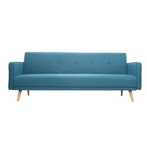 Miliboo Canapé Convertible scandinave 3 Places en Tissu Bleu et Bois Clair Ulla