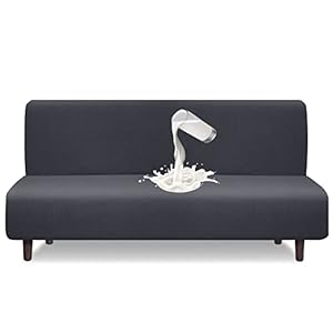 Granbest Water Repellent Futon Cover High Stretch Armless Sofa Covers Foldable Sofa Bed Covers Jacquard Futon Slipcover Waterproof Furniture Protector for Kids, Pets (Futon, Gray)