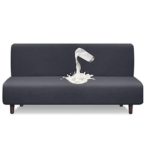 Granbest Water Repellent Futon Cover High Stretch Armless Sofa Covers Foldable Sofa Bed Covers Jacquard Futon Slipcover Waterproof Furniture Protector for Kids, Pets (Futon, Gray)