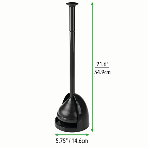 Image of mDesign Plastic Freestanding Hideaway Toilet Bowl Plunger with Holder Set - Plunger for Bathroom Storage and Cleaning Organization - Heavy Duty, Space Saving - Aura Collection - Black