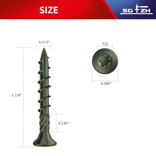 Image of #8 x 1-1 /4 inch Deck Screws (175Pcs) 1lb. Carbon Steel, Green, Flat Head, Rust Resistant epoxy Coated, with T25 Star Bit