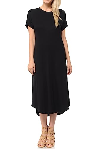 Image of iconic luxe Women's A Line Short Sleeve T Shirt Midi Dress Summer Casual