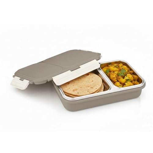 Image of Vinod GO-Tiffin Stainless Steel 2 Compartment Insulated Lunch Box | Grey | Leaf-Proof, Vacuum Sealed & Air Tight | Tiffin Box for Office, Kids & Adults | Freezer Safe | with Safety Lock