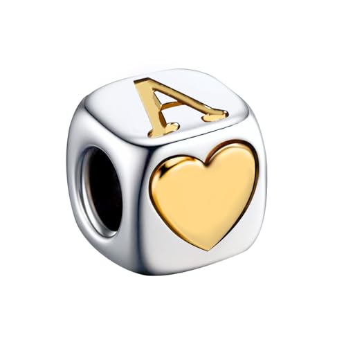 KunBead Initial A-Z Letter Gold Heart Alphabet Love Bead Birthday Charms Compatible with Pandora Charm Bracelet for Women