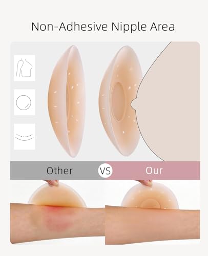 Upushall Nipple Covers for Women Reusable Breatheable Pasties, Adhesive Silicone Waterpoof Non Adhesive Center 1 Pair (Caramel, M) — view 2