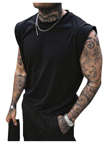 GORGLITTER Men's Sleeveless Cropped Tank Top Y2k Crew Neck Street Shirt Summer Casual Going Out Tops