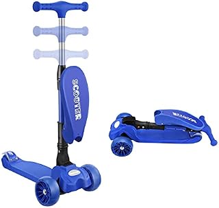 Veekuer Foldable Kick Scooter with Adjustable Heights,Three PU LED Flashing Light Wheels,Removable Seat for Girls and Boys