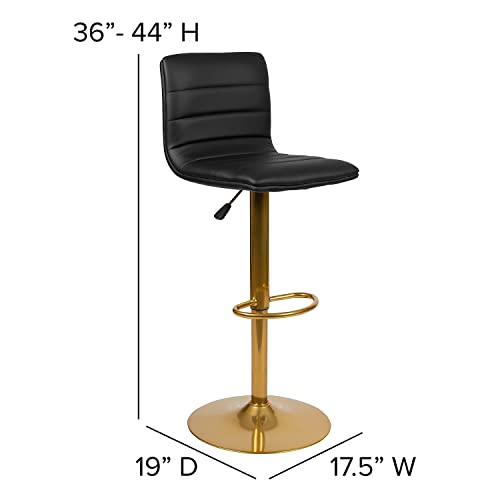 Flash Furniture Vincent Butaco Moderno Negro Vinilo Ajustable con Respaldo, Altura de Barra Giratorio con Base Dorada, Set de 2 miniatura 3