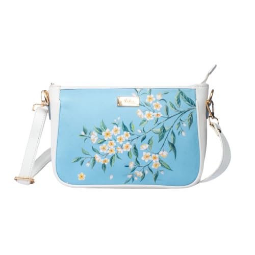 Strokes by Namrata Mehta Sling Bag | Vegan Leather and Cotton Canvas (Periwinkle Blue and White) (B0D1NY4L4P) Amazon Price History, Amazon Price Tracker
