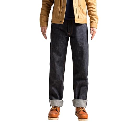 Red Tornado Vintage 16.5oz Men's Jeans Relaxed Fit Straight Leg Heavyweight Raw Selvedge Denim Pants Buckle Back Belted