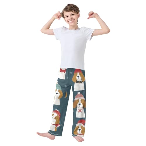 ZZXXB Winter Beagle Boys Long Pants Soft Trousers Elastic Waist Kids Lounge Bottoms with Pockets S-XL3