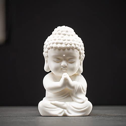 MINMEER Buddah Statue for Home Décor,Yoga Meditation Buddha Statue Small,Porcelain White Baby Buddah Statue for Zen 4 inch (Art Deco)