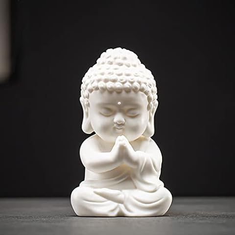 MINMEER Buddah Statue for Home Décor,Yoga Meditation Buddha Statue Small,Porcelain White Baby Buddah Statue for Zen 4 inch (Art Deco) Cover