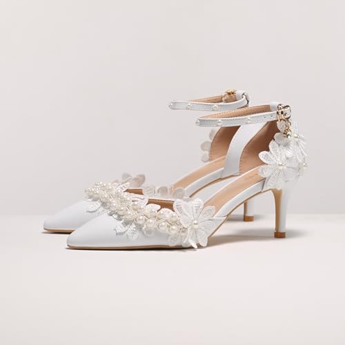Lace Pearl Decoration Ladies High Heels Whit Wedding Shoes Women's White Bridal Pumps2