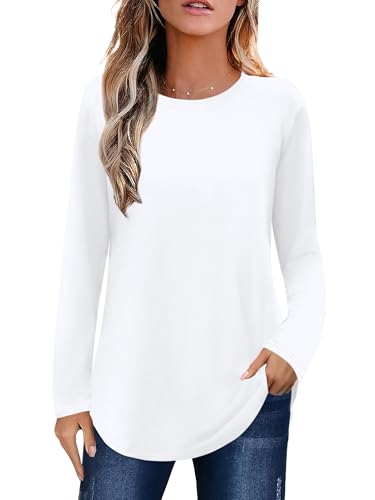 Elesomo Womens Shirts Casual Fall Crew Neck Long Sleeve Tunic Tops Tees