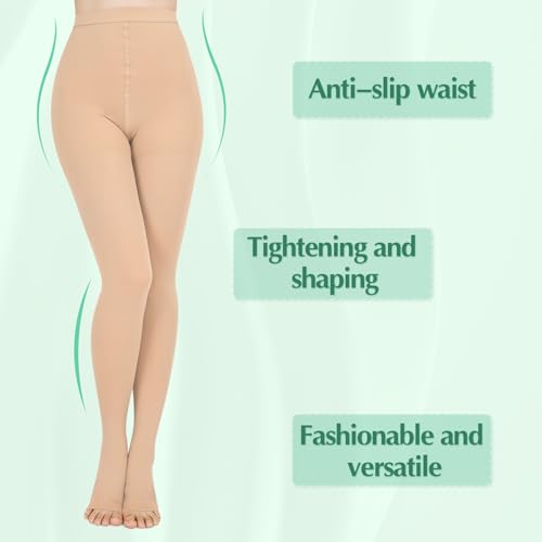 Image of 20 - 30mmHg Compression Pantyhose,1 Pair or 2 Pairs Comfortable Compression Leggings,Open Toe Design,Medical Waist High Compression Stockings for Edema, Varicose Veins, Swelling, Pregnant,Nurses, Athletes