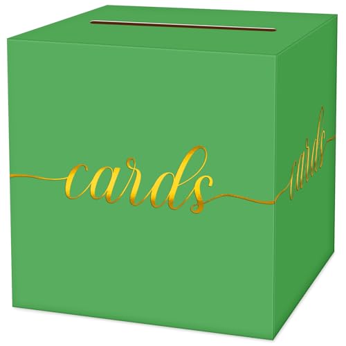 Image of 1 Pack Green and Gold Foil Card Box for Party, 8.7 inch Green Gift Card Box Money Box for Birthday, Wedding, Baby Shower, Retirement, Anniversary, Bridal Shower, Raffle Ticket