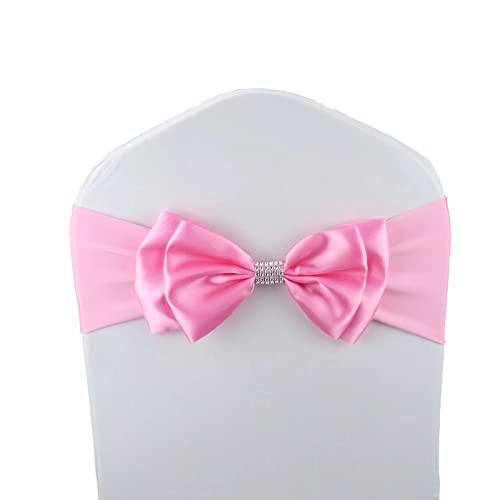 MYS QiQi 6 PCS Double Bows Stretch Chair Sashes, for Wedding Party Chair Cover Decoration, Spandex Stretch Chairs Bands (Pack of 6 Pink)