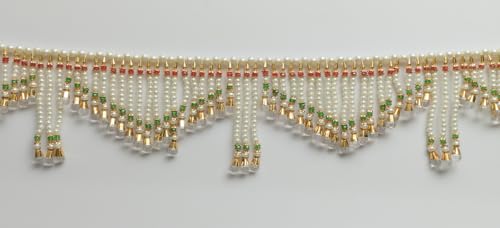 Image of Premium Pearl Beads Toran for Door | Golden Designer Bandarwal with Bells | 4 Feet Length | Traditional Door Hanging for Diwali, Wedding, Griha Pravesh & Pooja Decor